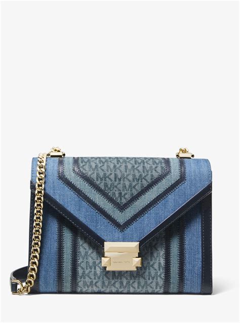 michael kors whitney large denim logo convertible shoulder bag|Whitney Large Frayed Denim Convertible Shoulder Bag .